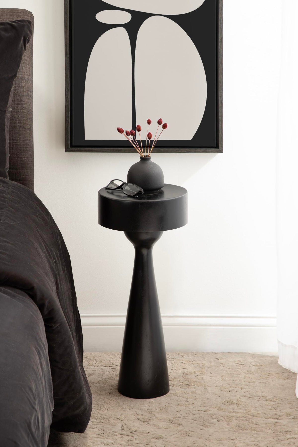 Kate and Laurel Solbrett Modern Sophisticated Round Drink Table; 10 x 10 x 22; Black; Contemporary Sculptural Bedroom Nightstand with Unique Pedestal Table Design for Use as Indoor Plant Stand