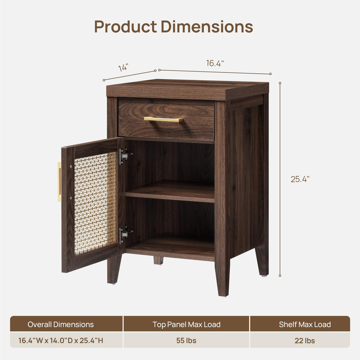 Walnut Nightstands with Drawer, Set of 2