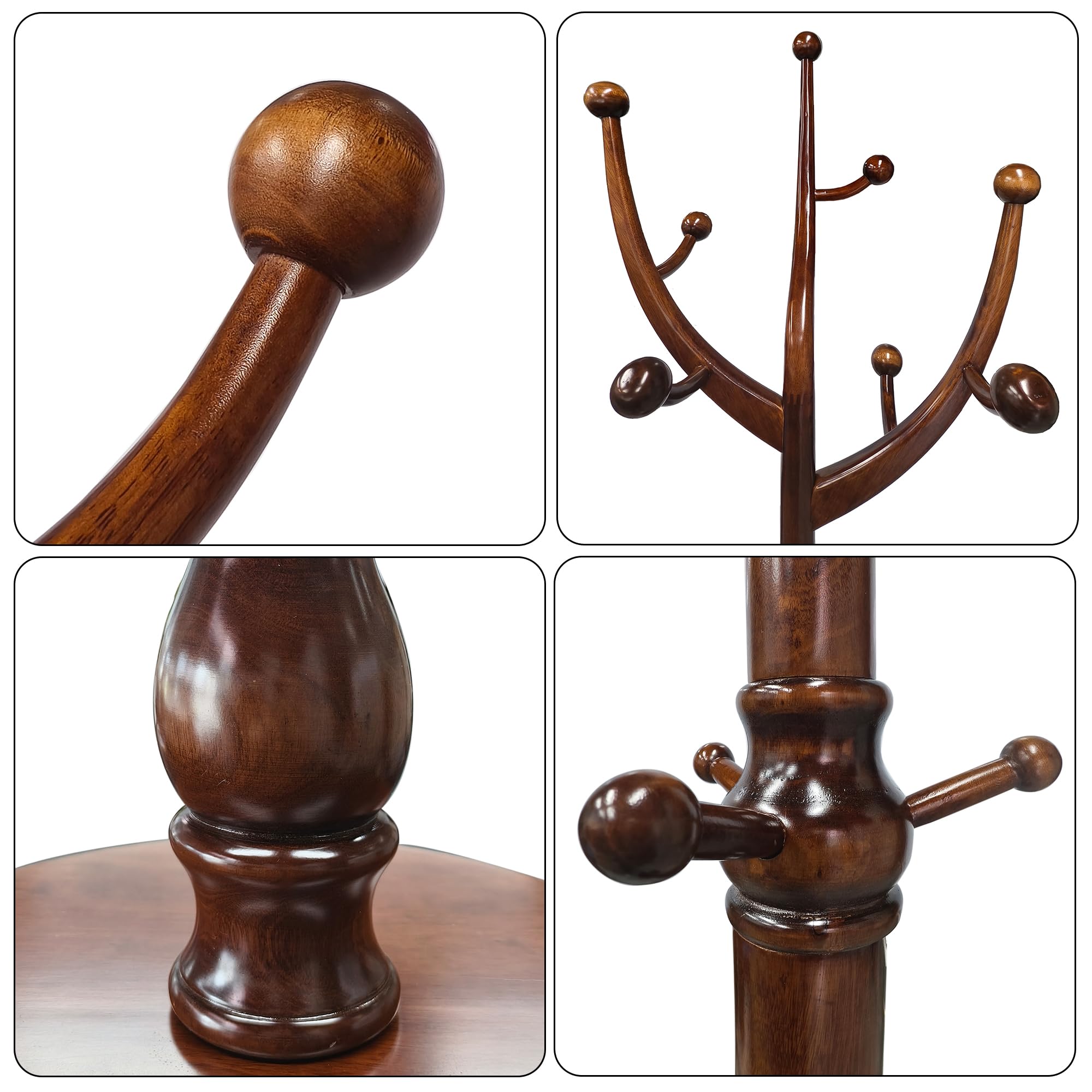 Freestanding Wooden Coat Rack with 11 Hooks