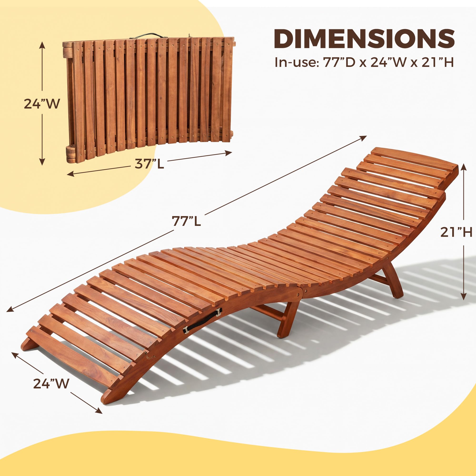 Acacia Wood Folding Chaise Lounge Chair (Set of 2)