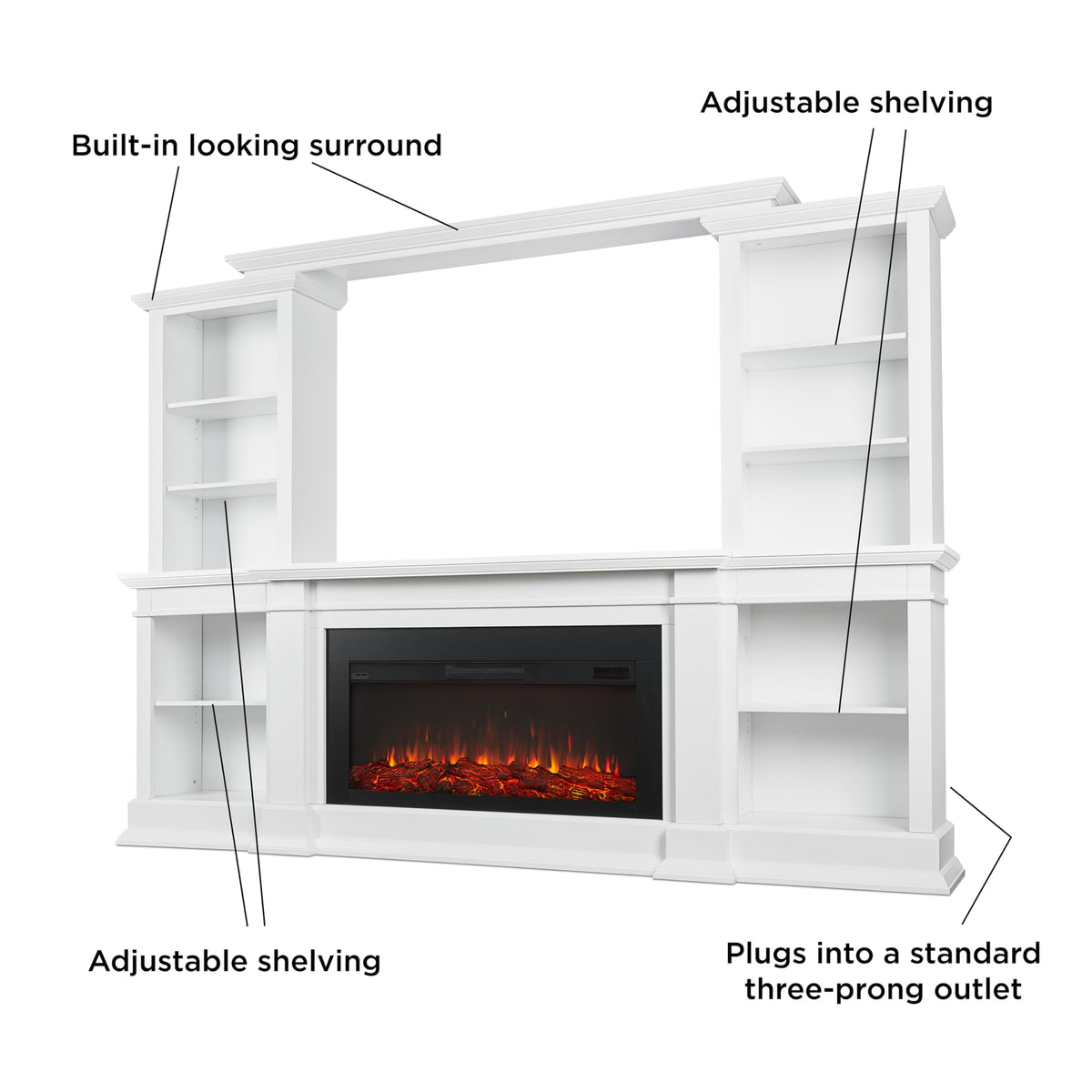 Real Flame Monte Vista Electric Media Fireplace, White,9900E-W