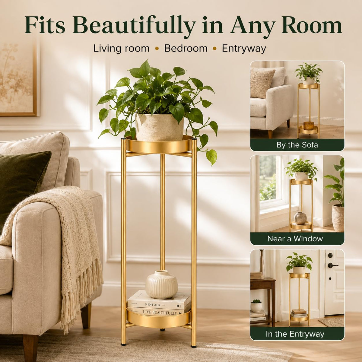 Plant Stand Indoor, 30 Inch Tall 2-Tier Metal Plant Holder