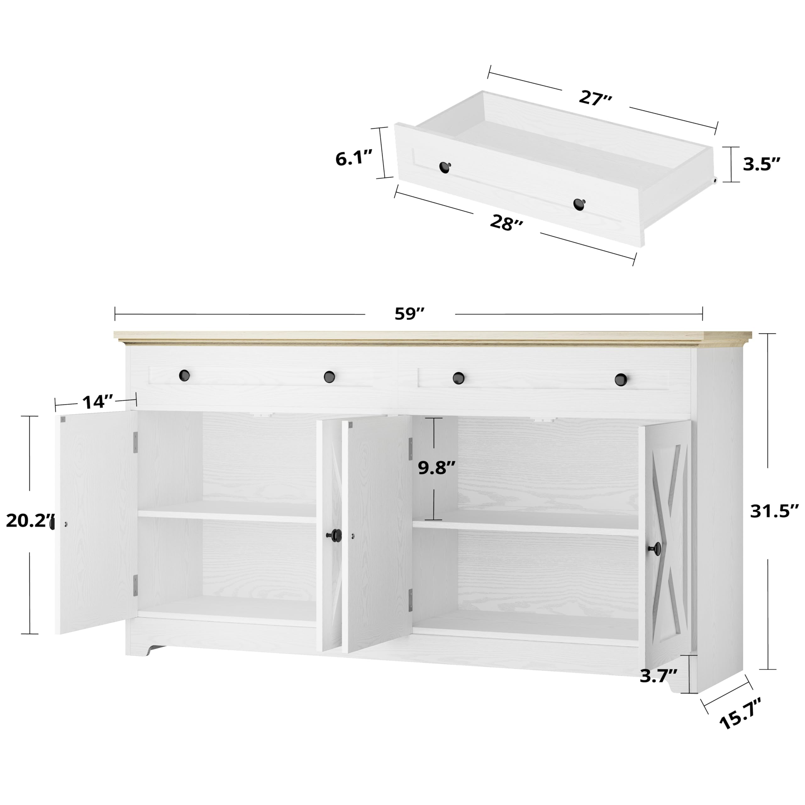 Farmhouse Buffet Cabinet with Drawers & Doors