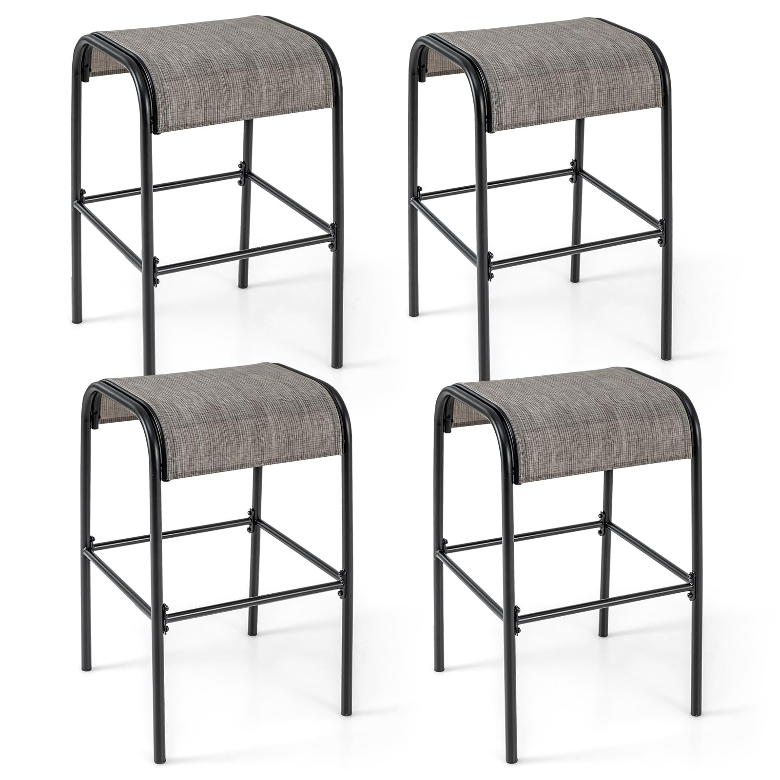 Outdoor Bar Stools with Breathable Fabric Seat & Metal Frame