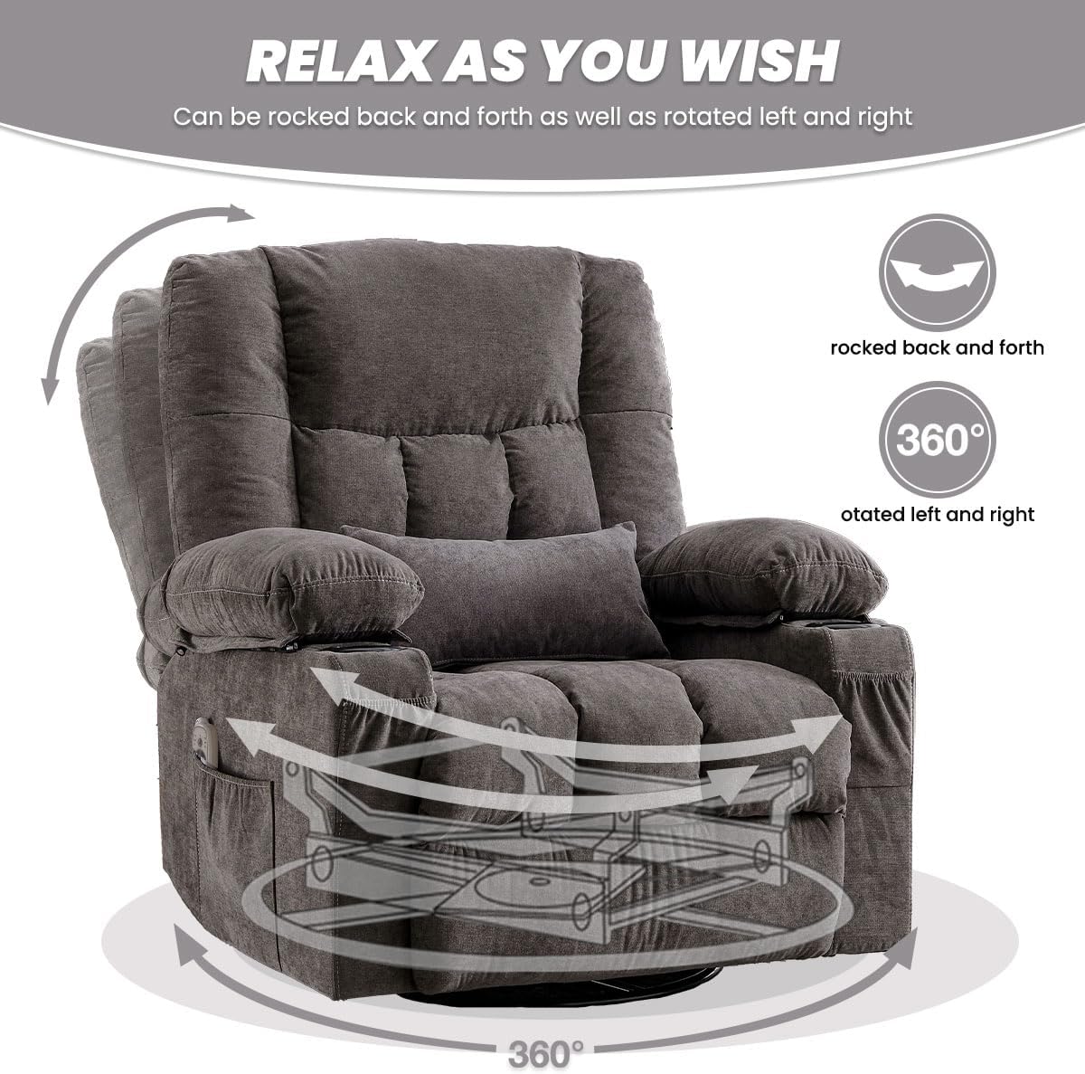 Heated Massage Swivel Rocker Recliner Chair