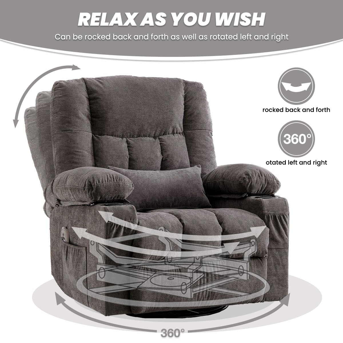 Heated Massage Swivel Rocker Recliner Chair