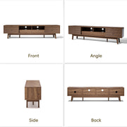 MU 70 Inch TV Stand for TVs up to 80 Inch, Mid Century Modern TV Console with Fluted Sliding Doors, Shelves & Drawers, Low Profile Entertainment Center for Living Room (Walnut, 70")