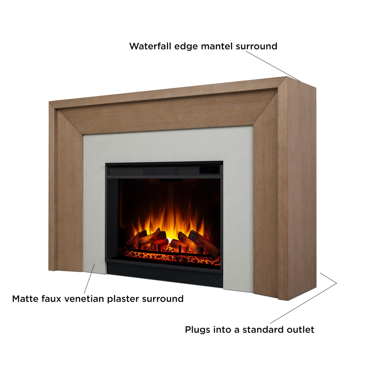 Electric Fireplace with Oak Mantel