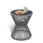 Woven Rope Outdoor Side Table with Glass Top