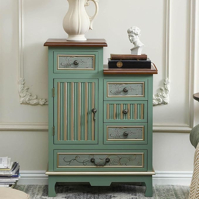 Farmhouse Accent Chest with Carved Door & 5 Drawers