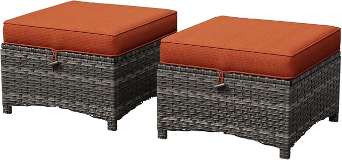 Outdoor Wicker Ottoman Set of 2 with Cushion