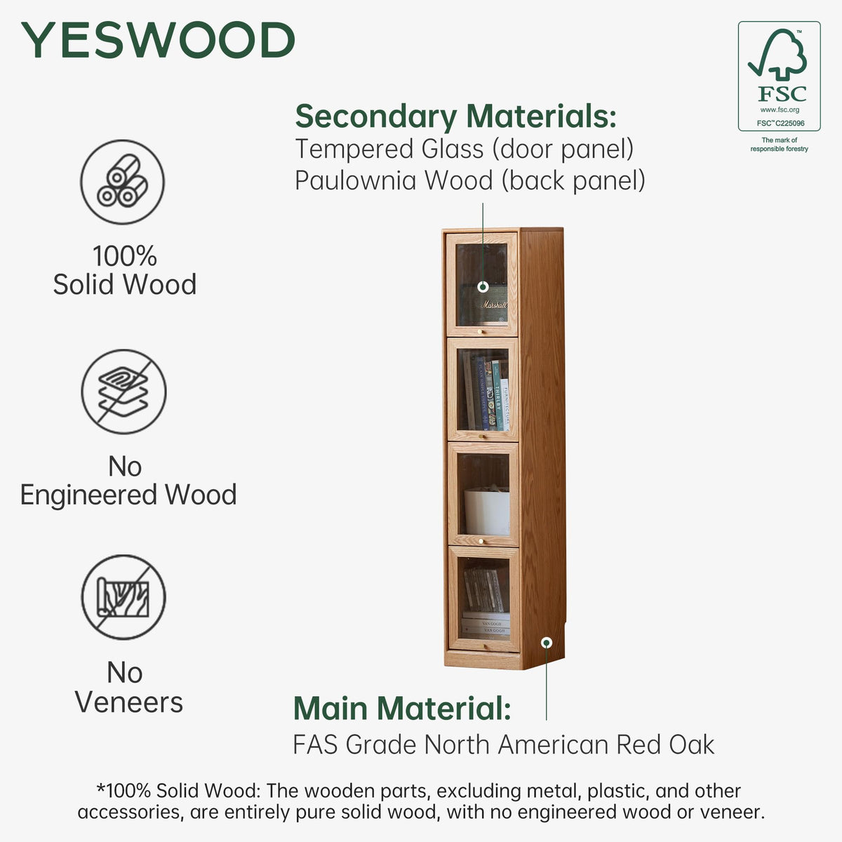 Narrow Solid Oak Bookcase
