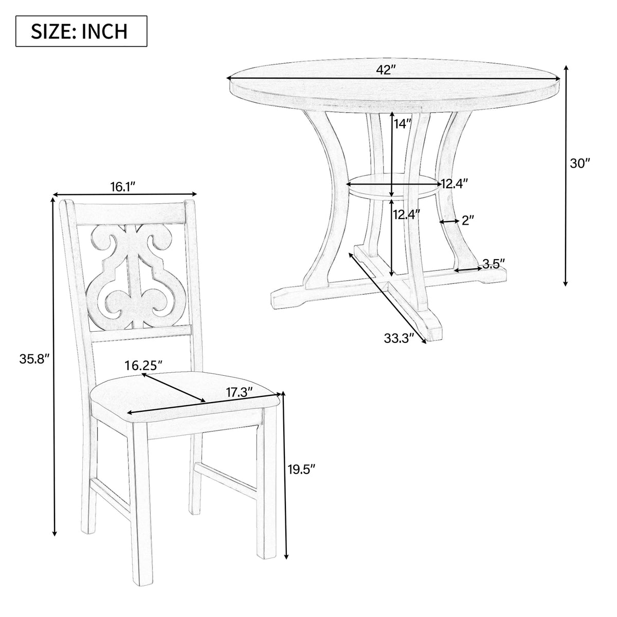 Merax 5 Piece Round Dining Table Set 4 Retro Chairs with Special-Shaped Table Legs, Exquisitely Designed Hollow Chair Back for Dining Room, Grey