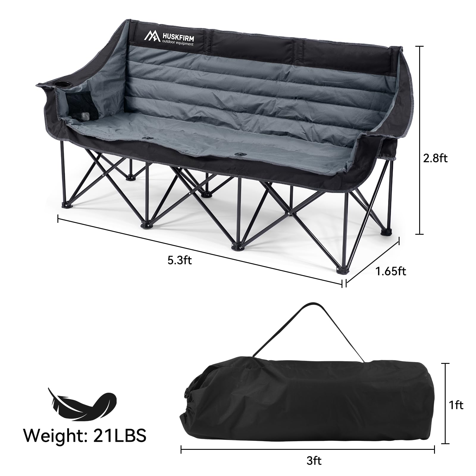 3-Person Folding Camping Loveseat Chair