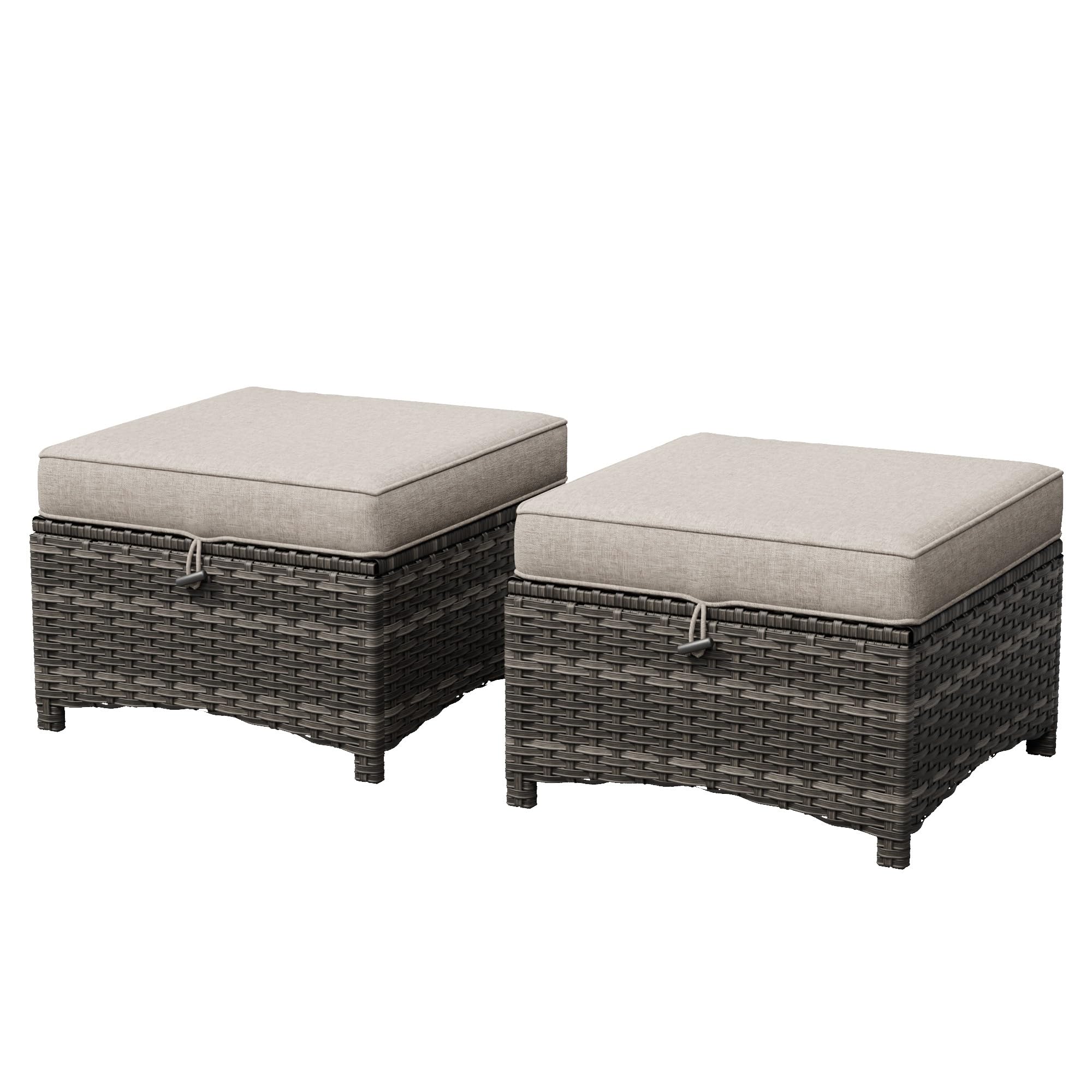 Outdoor Wicker Ottoman Set of 2 with Cushion