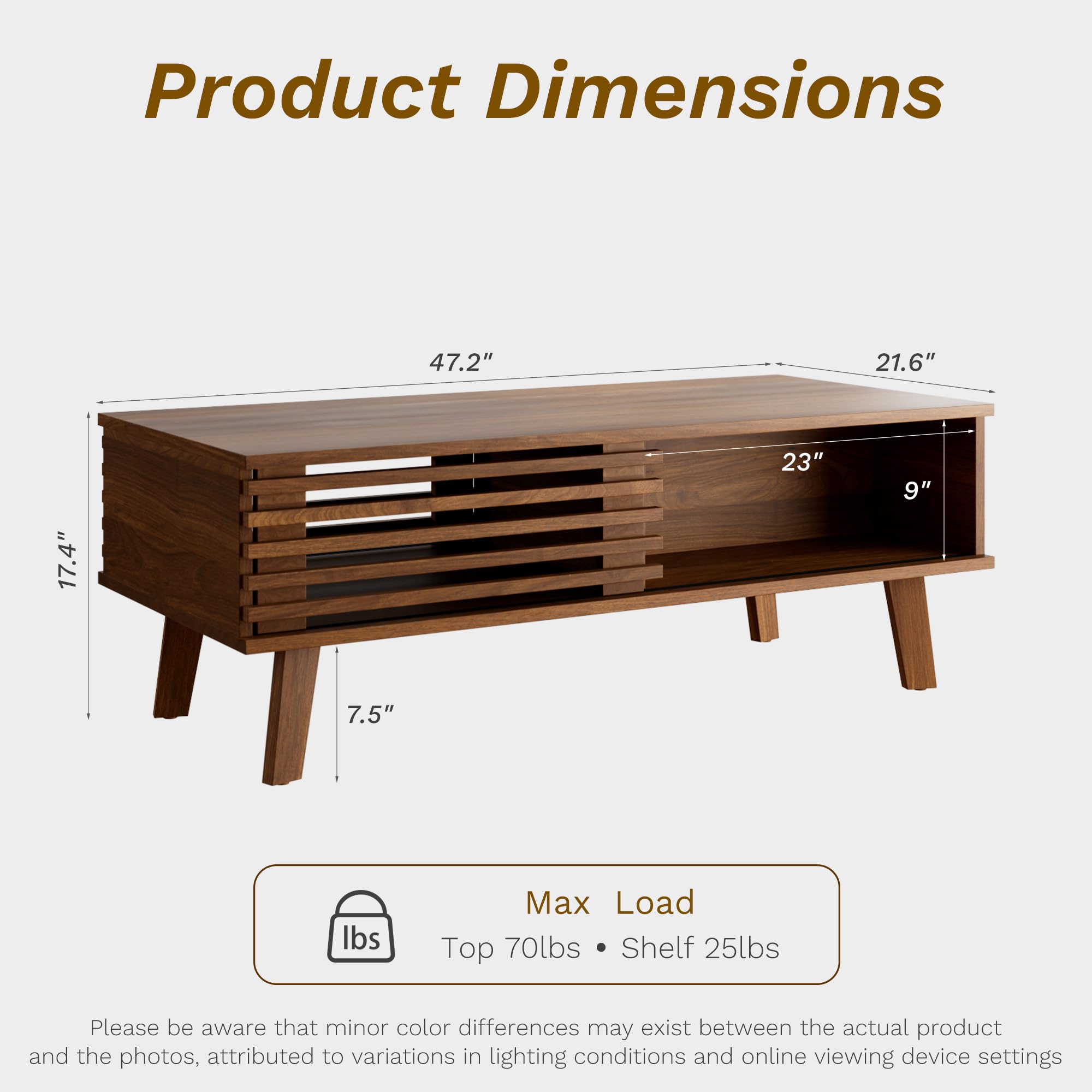 Furniway Living Room Table Sets of 2, Mid Century Coffee Table and TV Stand, Wood Coffee Table with Storage, Modern TV Stand for Bedroom, Living Room, Walnut