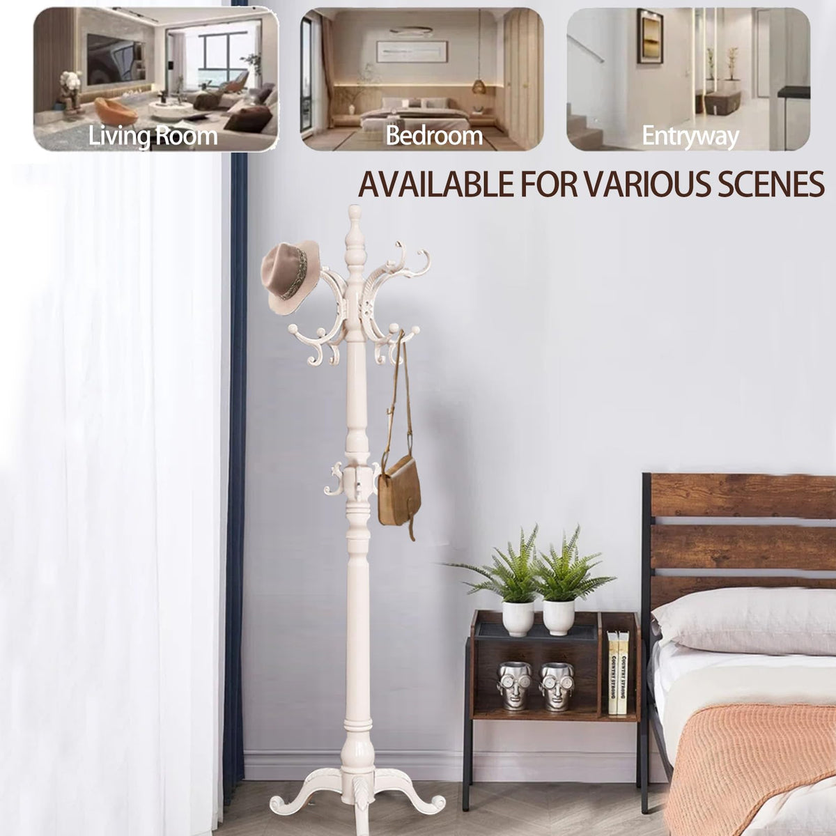 Wooden Coat Rack with 12 Hooks