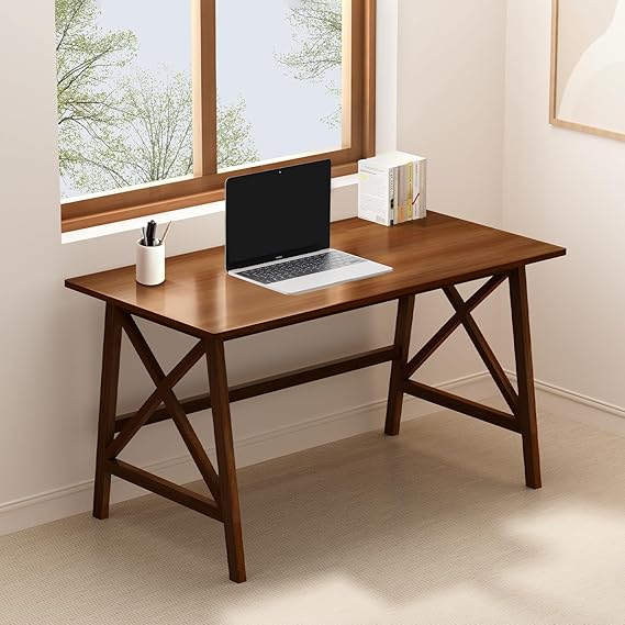 Solid Wood Computer Desk with X-Shaped Legs