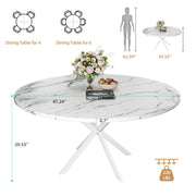 RLRO 47.24" Round Dining Table for 4-6 Person, Round Kitchen Table with Wood Top, Circle Dinner Pedestal Tables with Metal Legs for Dining Room Kitchen (White Marble)