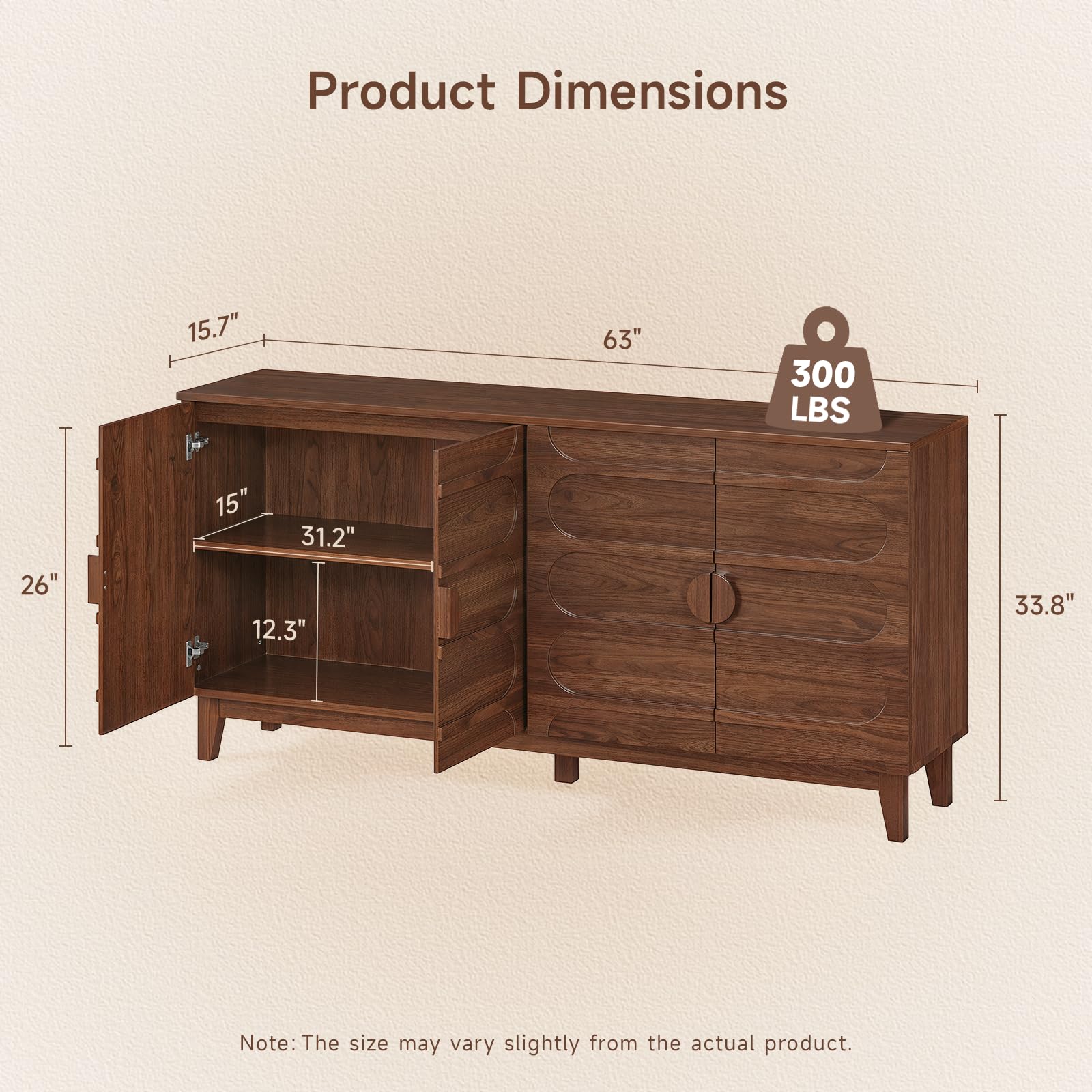 63" Sideboard Buffet Cabinet with Adjustable Shelves