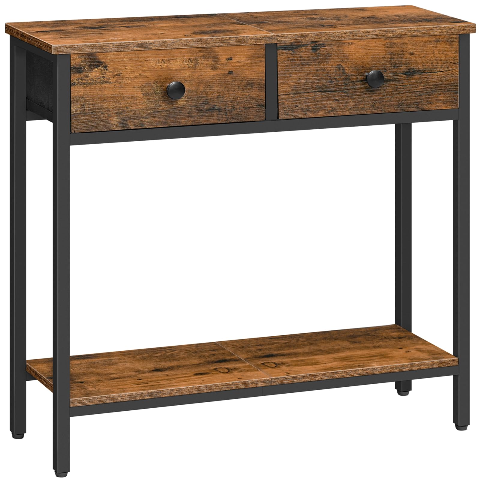 HOOBRO 29.5" Narrow Console Table with 2 Fabric Drawers, Small Entryway Table with 2-Tier Storage Shelves, Sofa Table, Behind Couch Table, for Living Room, Hallway, Rustic Brown and Black BF71XG01