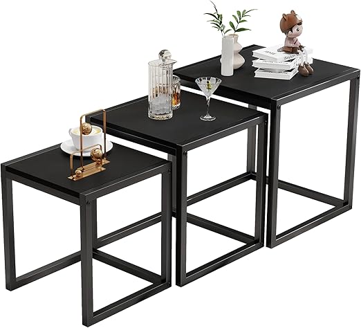 Nesting Side Table Set of 3 with Metal Frame