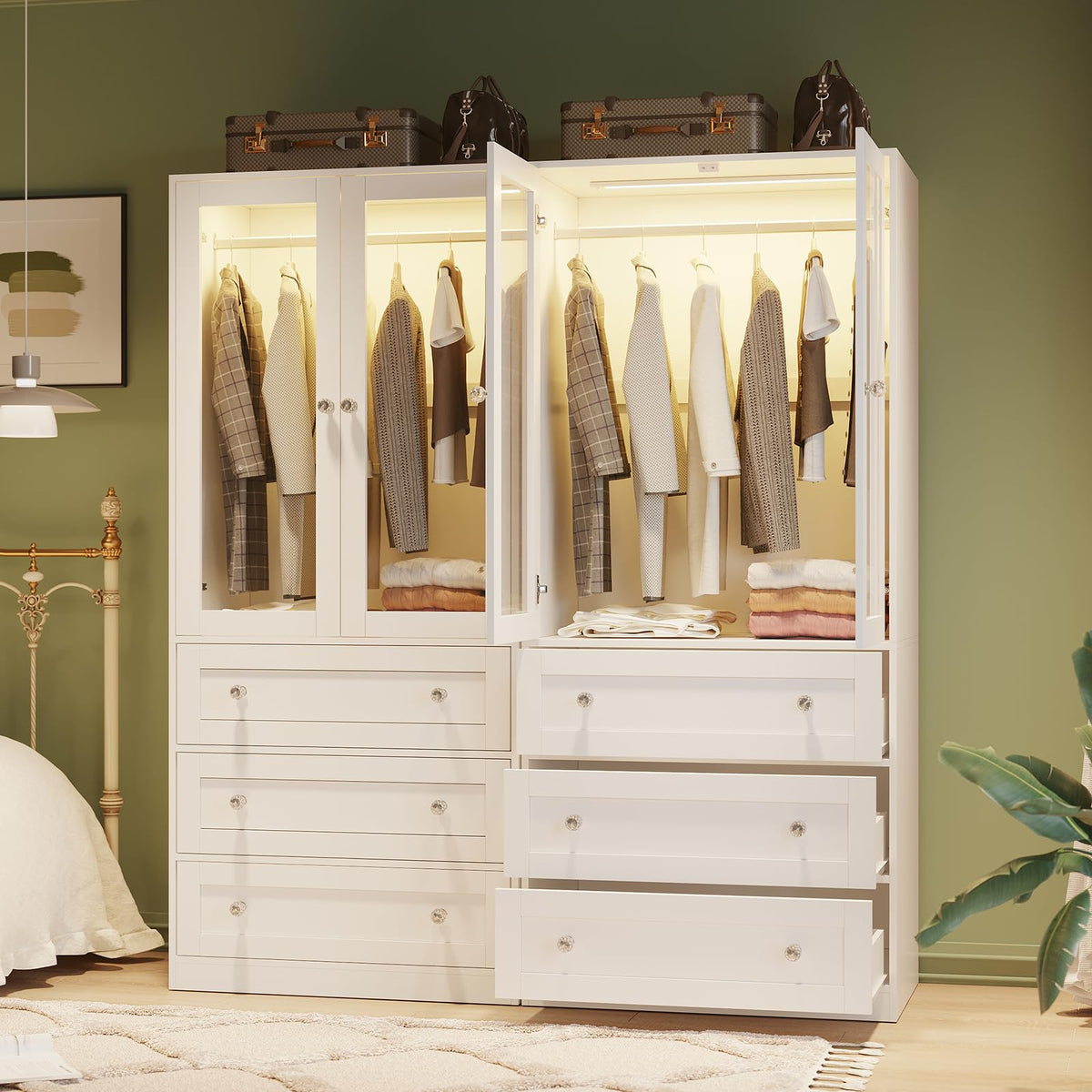 Glass Door Wardrobe with LED Lighting
