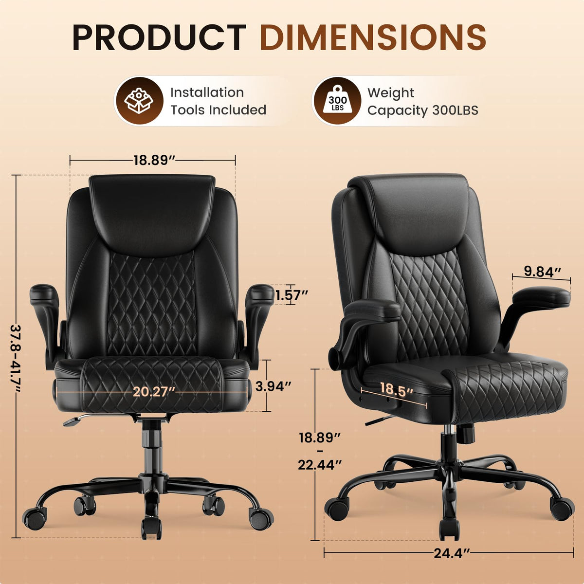 GTPLAYER PU Leather Office Chair, Home Desk Chairs with Memory Foam, Black