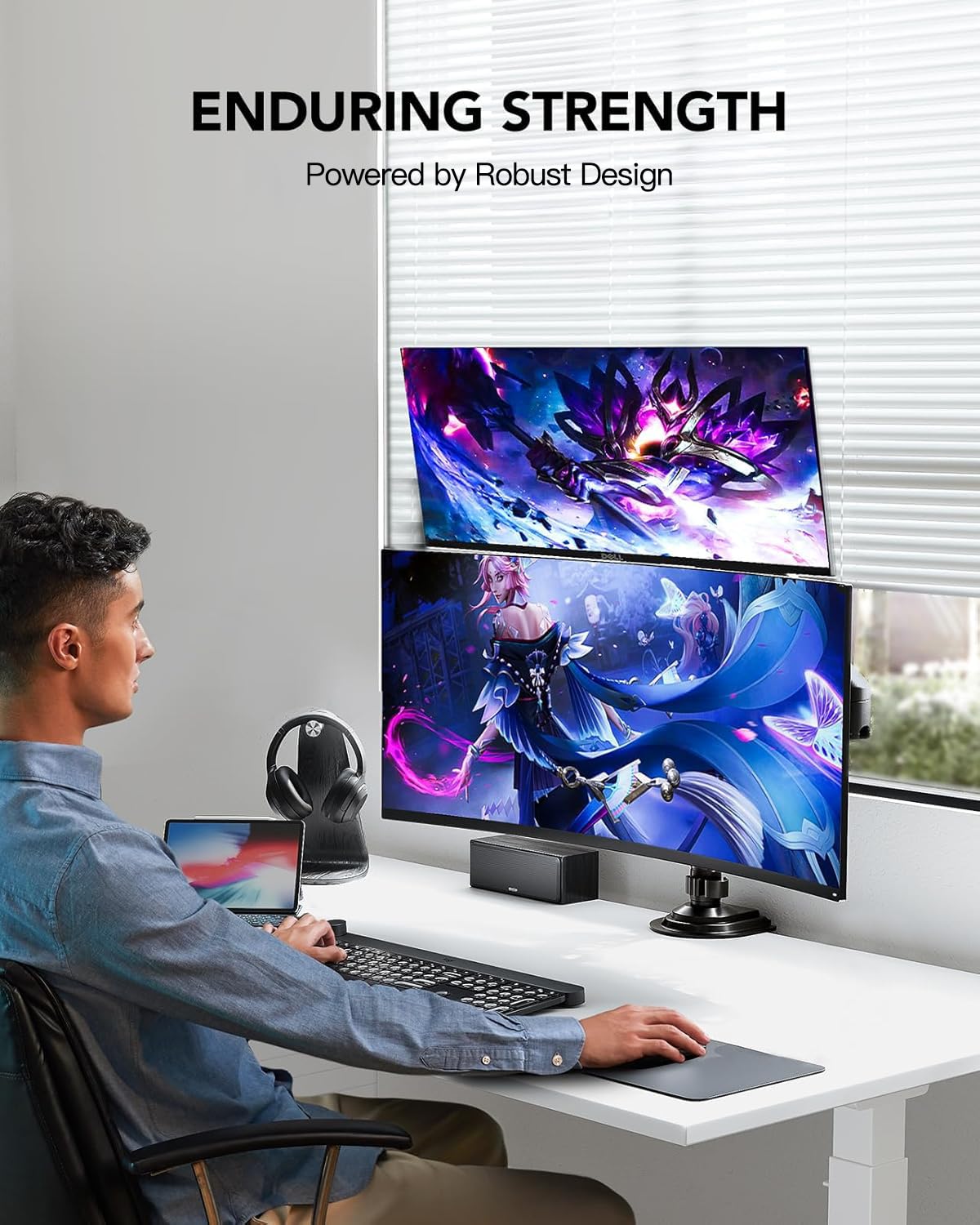 HUANUO 17-32 Inch Dual Monitor Stand, Stacked Monitor Mount, Monitor Arms for 2 Monitors, Ergonomic Adjustable Tilt/Swivel/Rotate, Weight Max 19.8 lbs, VESA 75/100mm