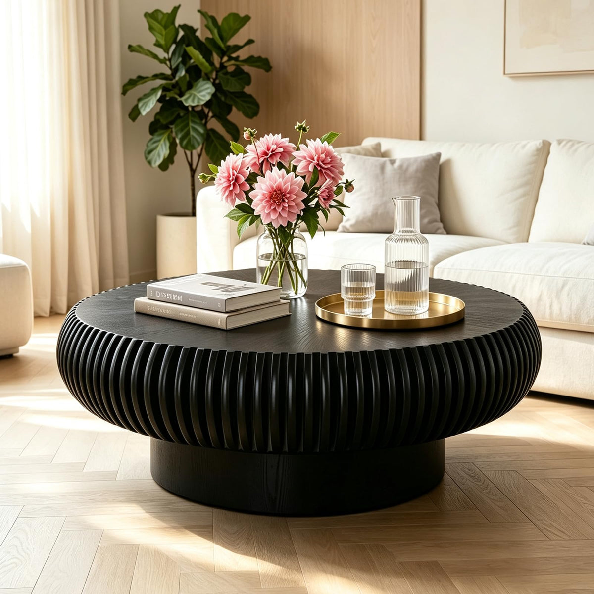 Black Fluted Drum Coffee Table