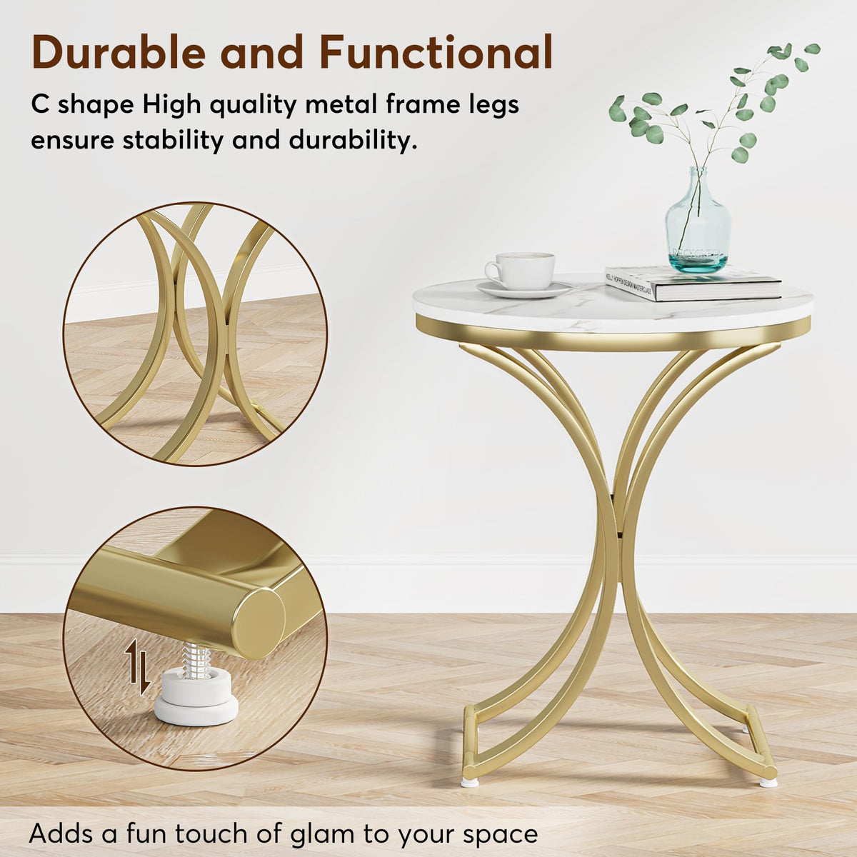 Round Faux Marble Side Tables, Set of 2