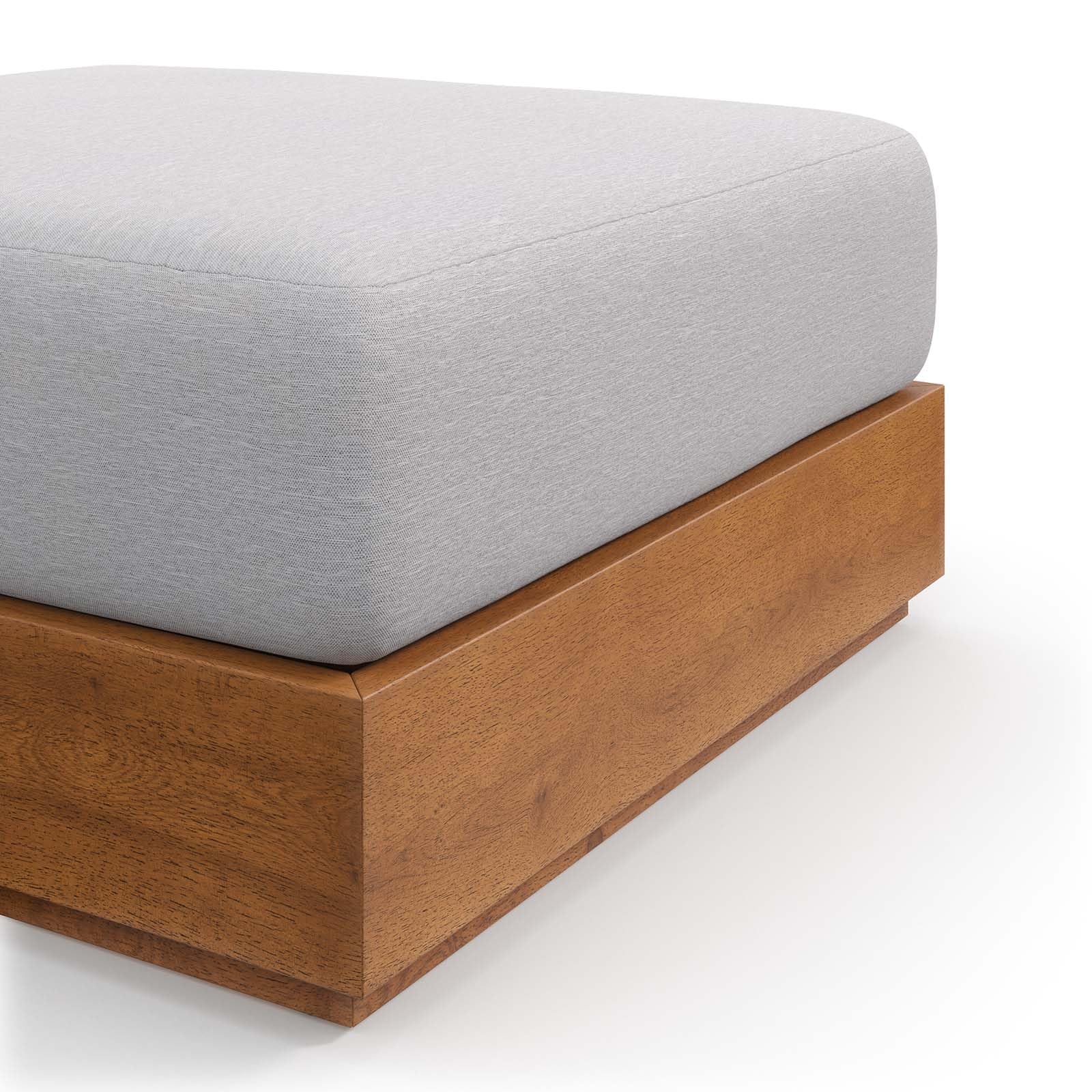 Modway Tahoe Acacia Wood Outdoor Ottoman in Natural Light Gray with Weather-Resistant Cushion - Ideal as Outdoor Footstool or Sunroom Furniture Accessory