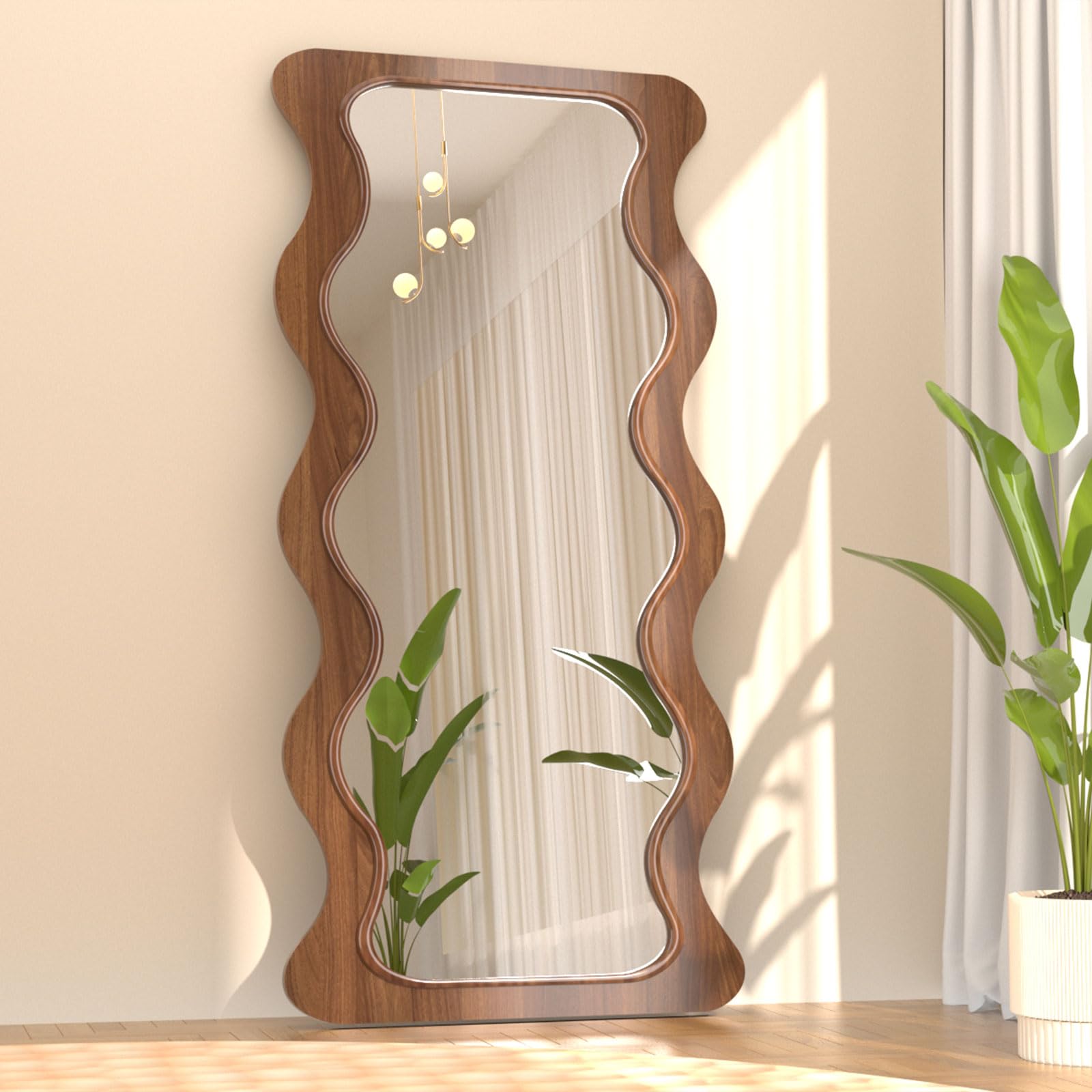 Wavy Full Length Mirror with Wood Frame