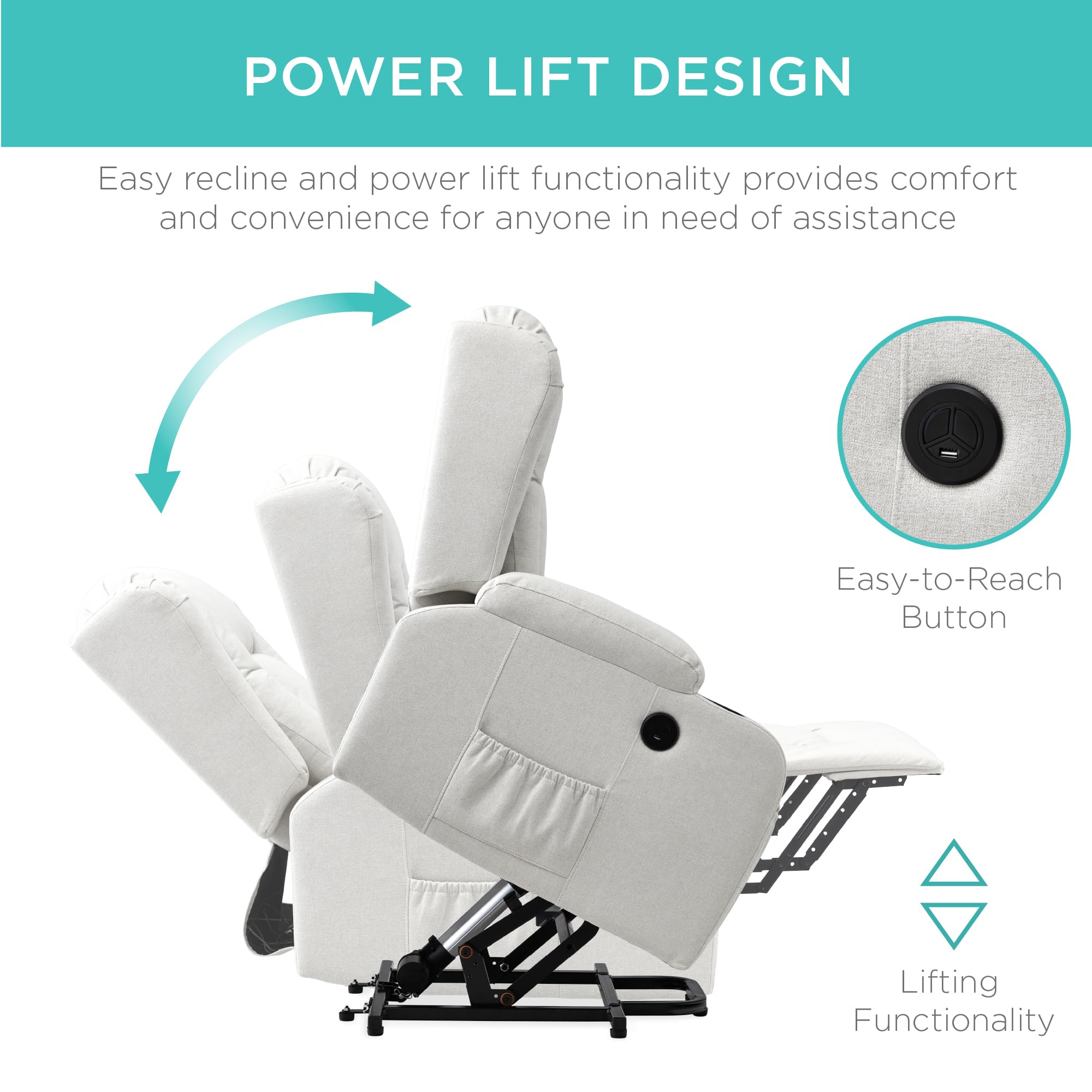 Power Lift Recliner Massage Chair with Heat & Cupholders