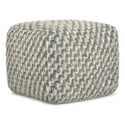 SIMPLIHOME Beatrix 18" Wide Square Pouf in Blue/Beige PET Polyester