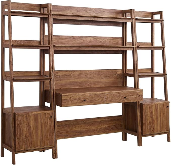 Mid-Century Modern Office Desk & Bookshelf Set, 3-Piece
