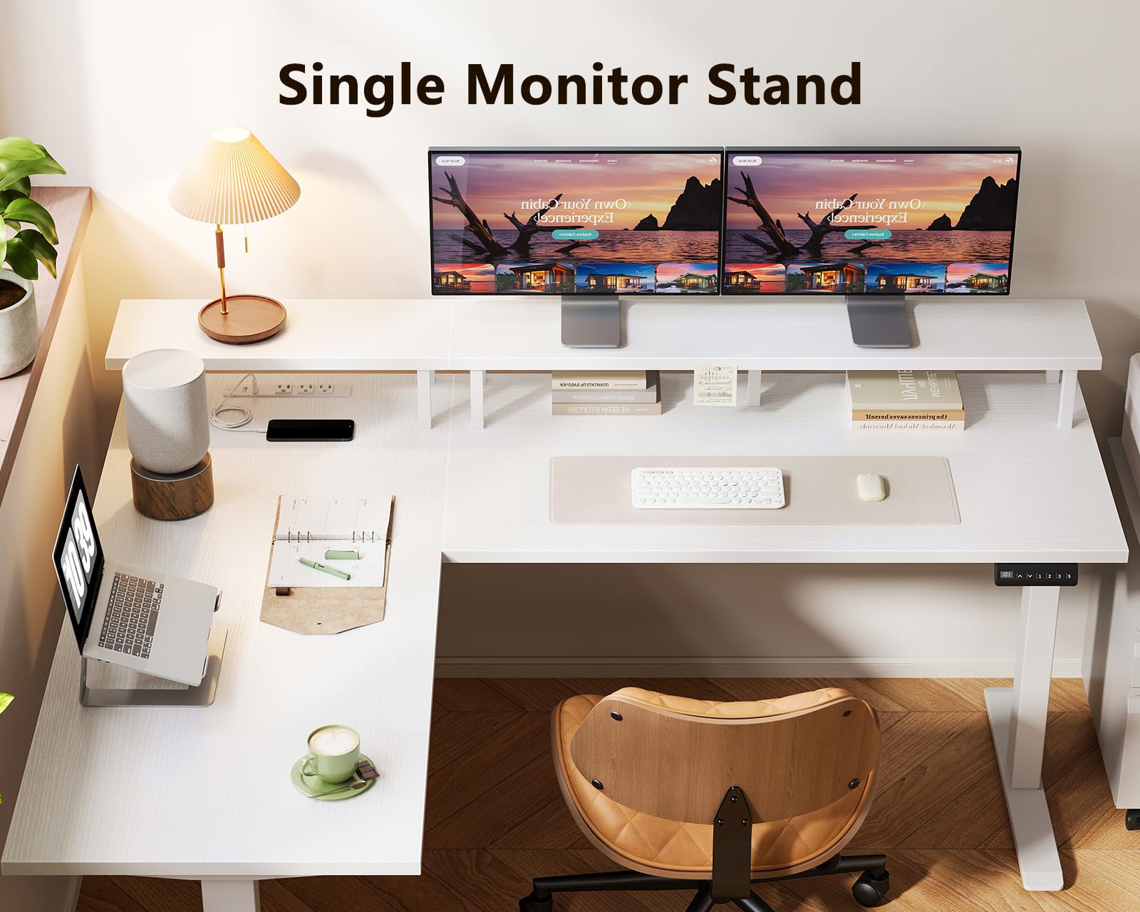 L-Shaped Electric Standing Desk with Power Outlets