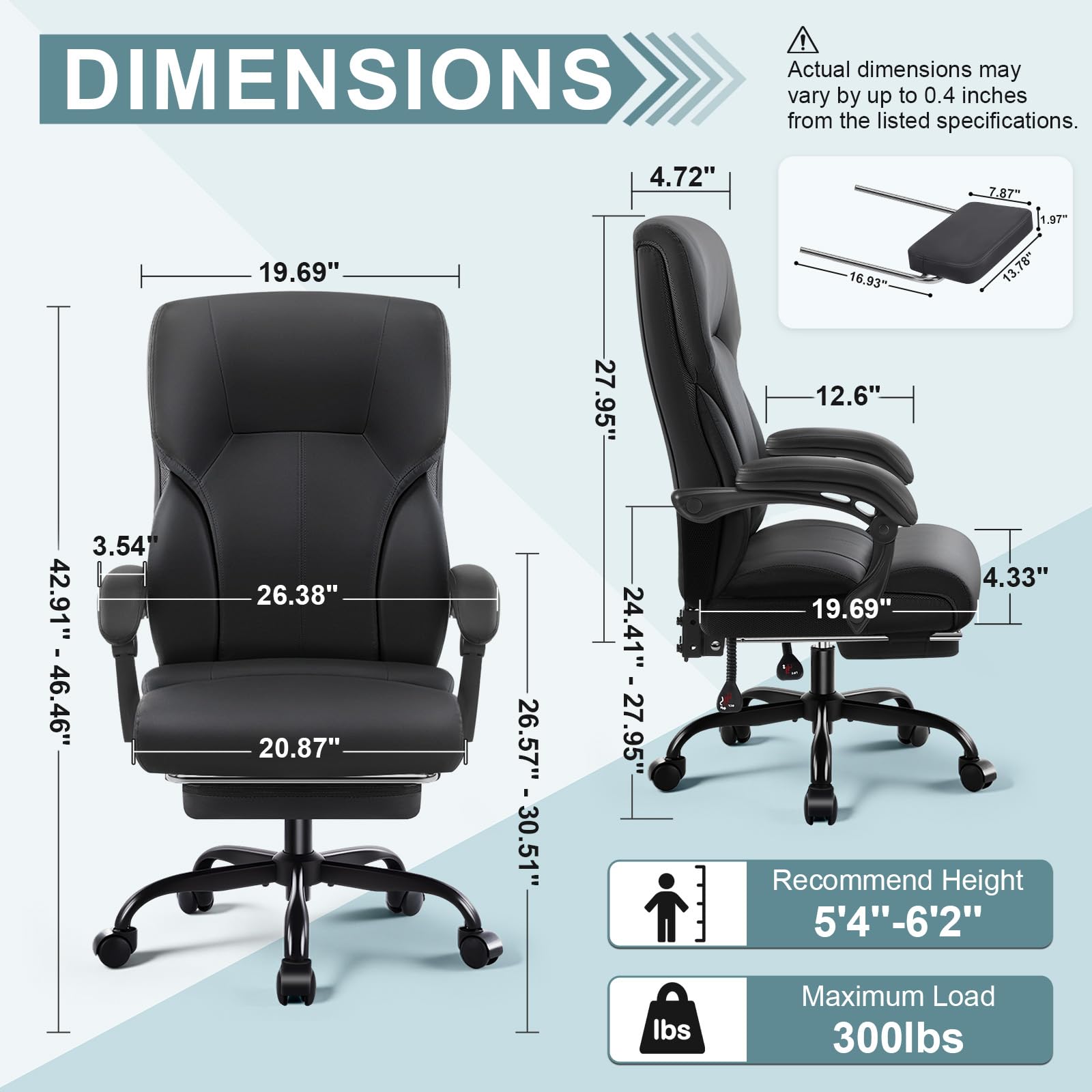 Ergonomic High-Back Office Chair with Footrest & Padded Armrests