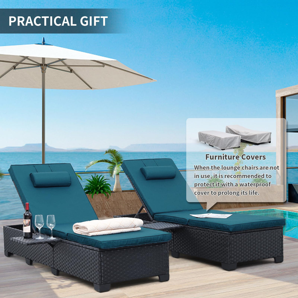 Wicker Chaise Lounge Chairs Set of 2