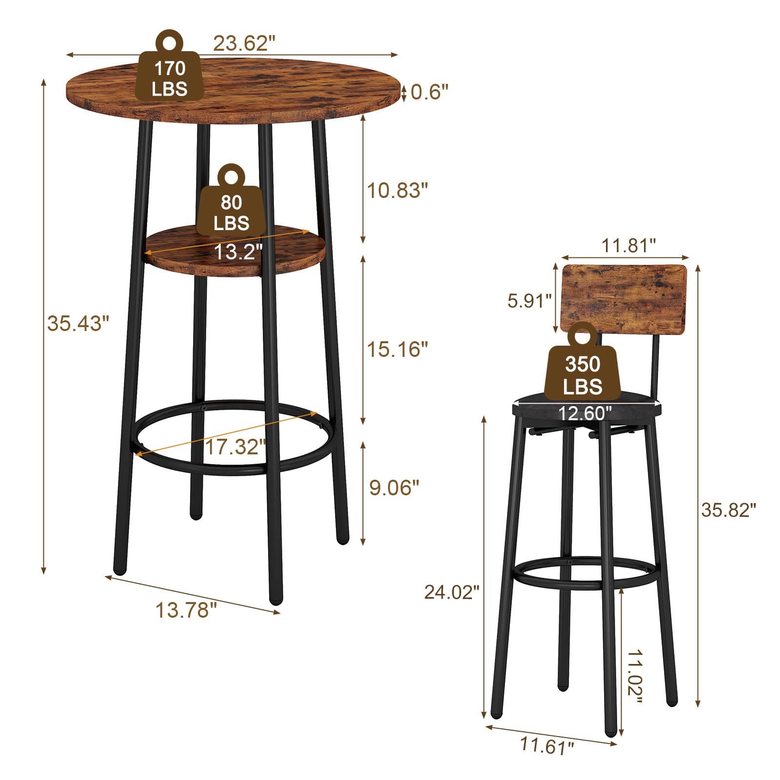 3-Piece Round Bar Table & Chairs Set