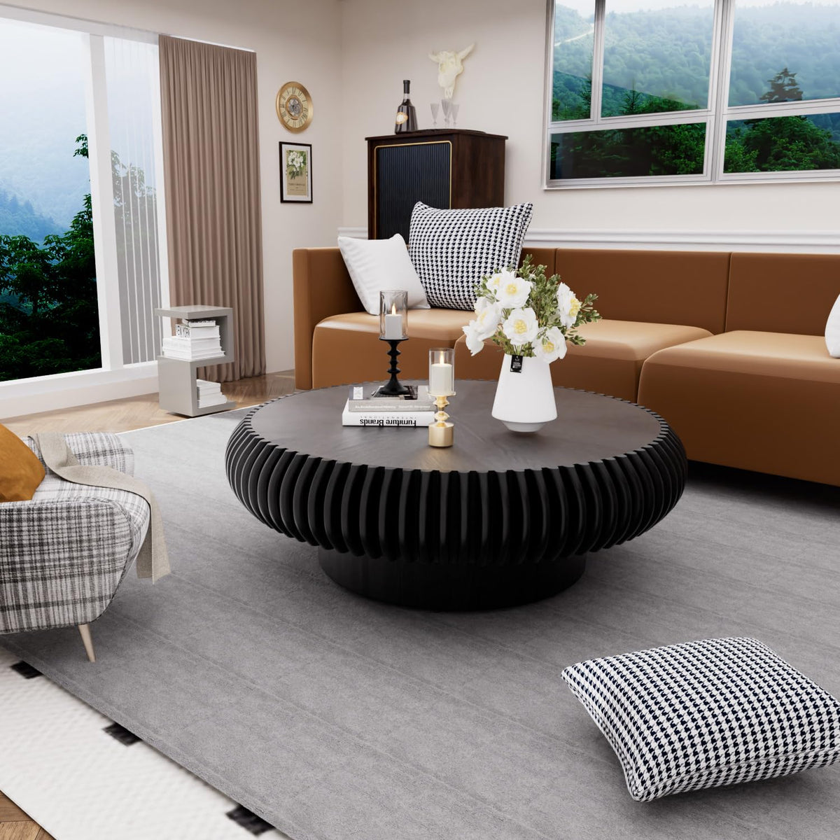 Black Fluted Drum Coffee Table