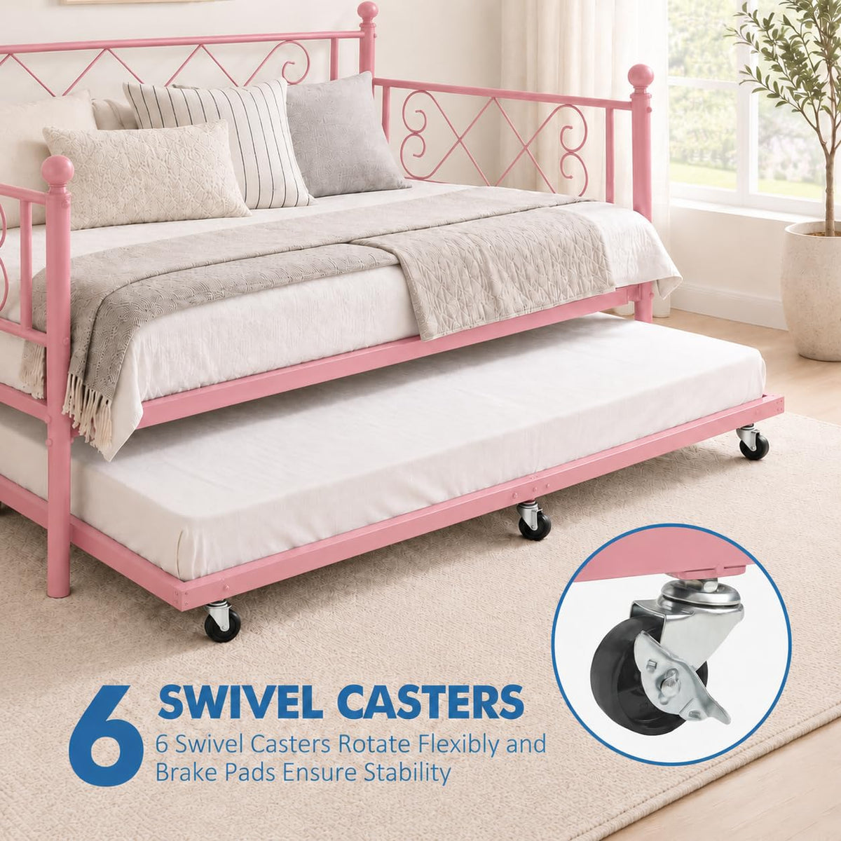 Garvee Twin Trundle Bed,Space Saving Daybed,Metal Sofa Bed for Room