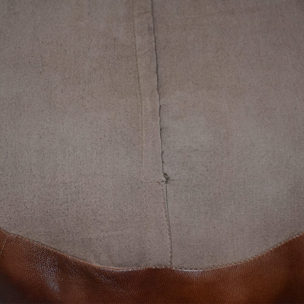 Round Brown Leather Pouf