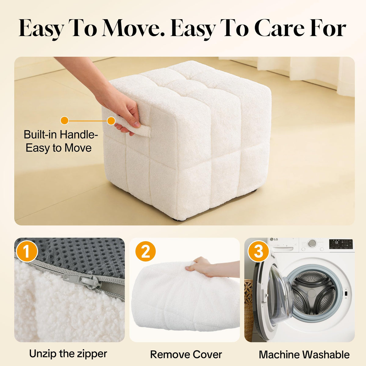 HOMBYS Cloud-Like Pouf Ottoman, One-Piece High-Density Foam Foot Rest