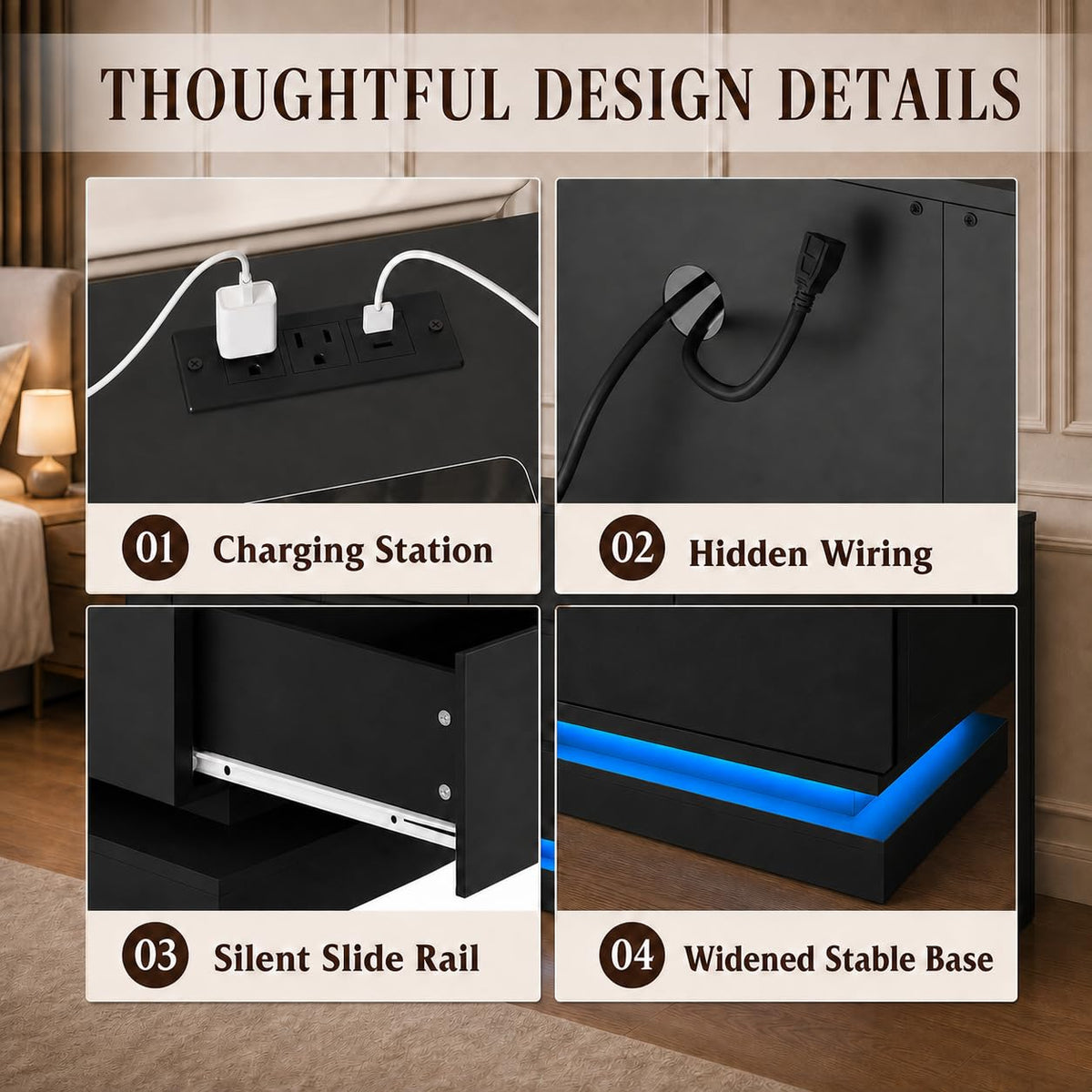 WLIVE 9 Drawer Dresser with LED Light, Dresser with Charging Station