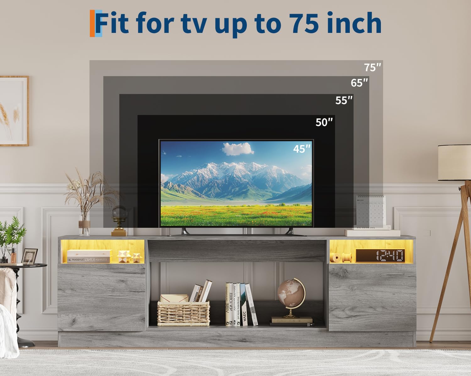 70" Gray TV Stand with Storage Cabinet