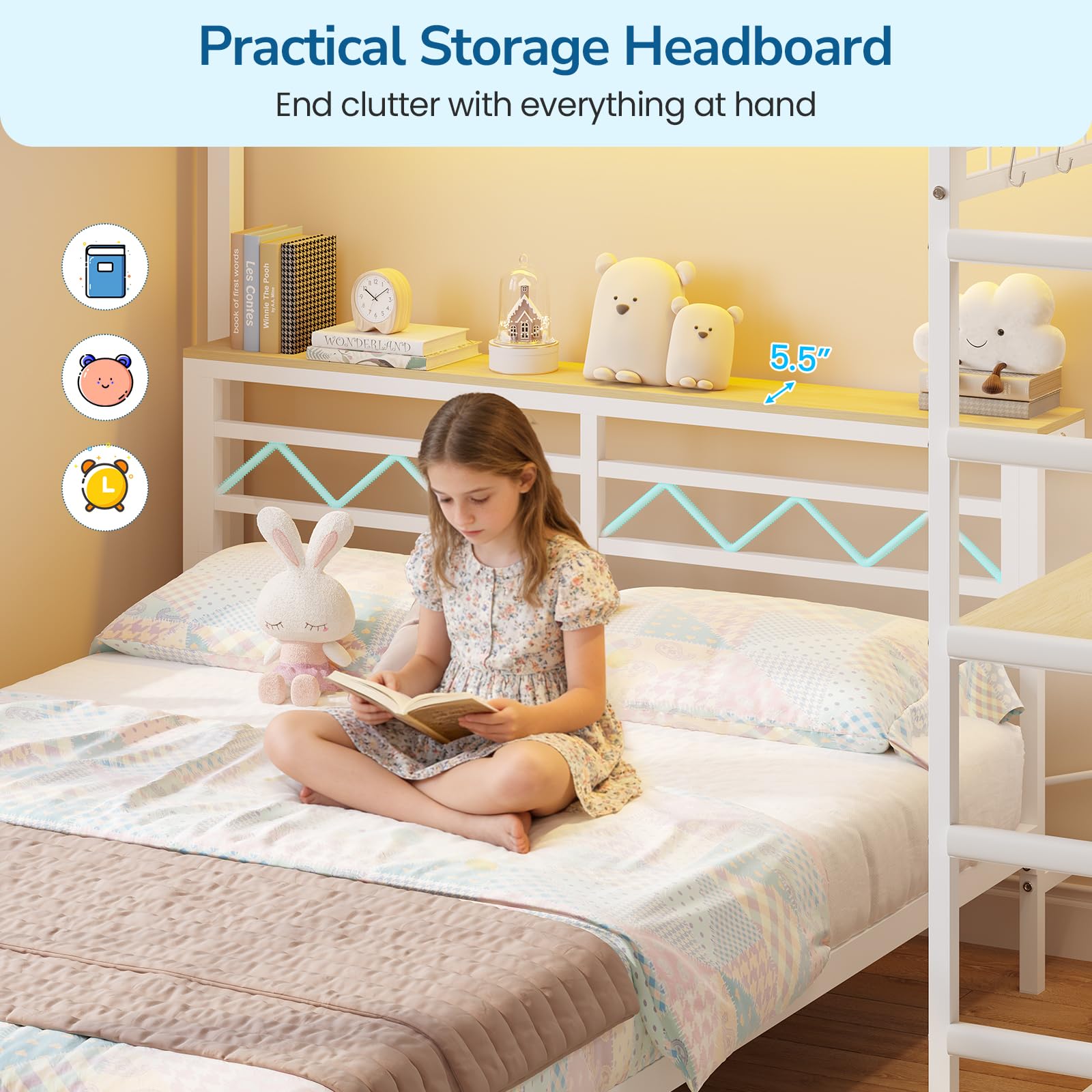 Full Over Full Bunk Bed with Desk & Storage