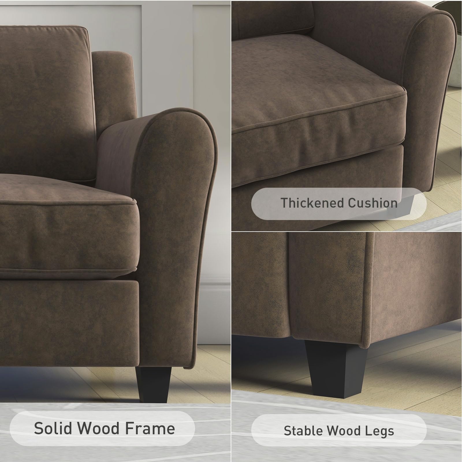 Bonzy Home 58" Brown Loveseat Sofa Couch for Living Room, 2 Seater Love Seat for Small Spaces, Modern Couch with Thick Cushion for Home Apartment Office