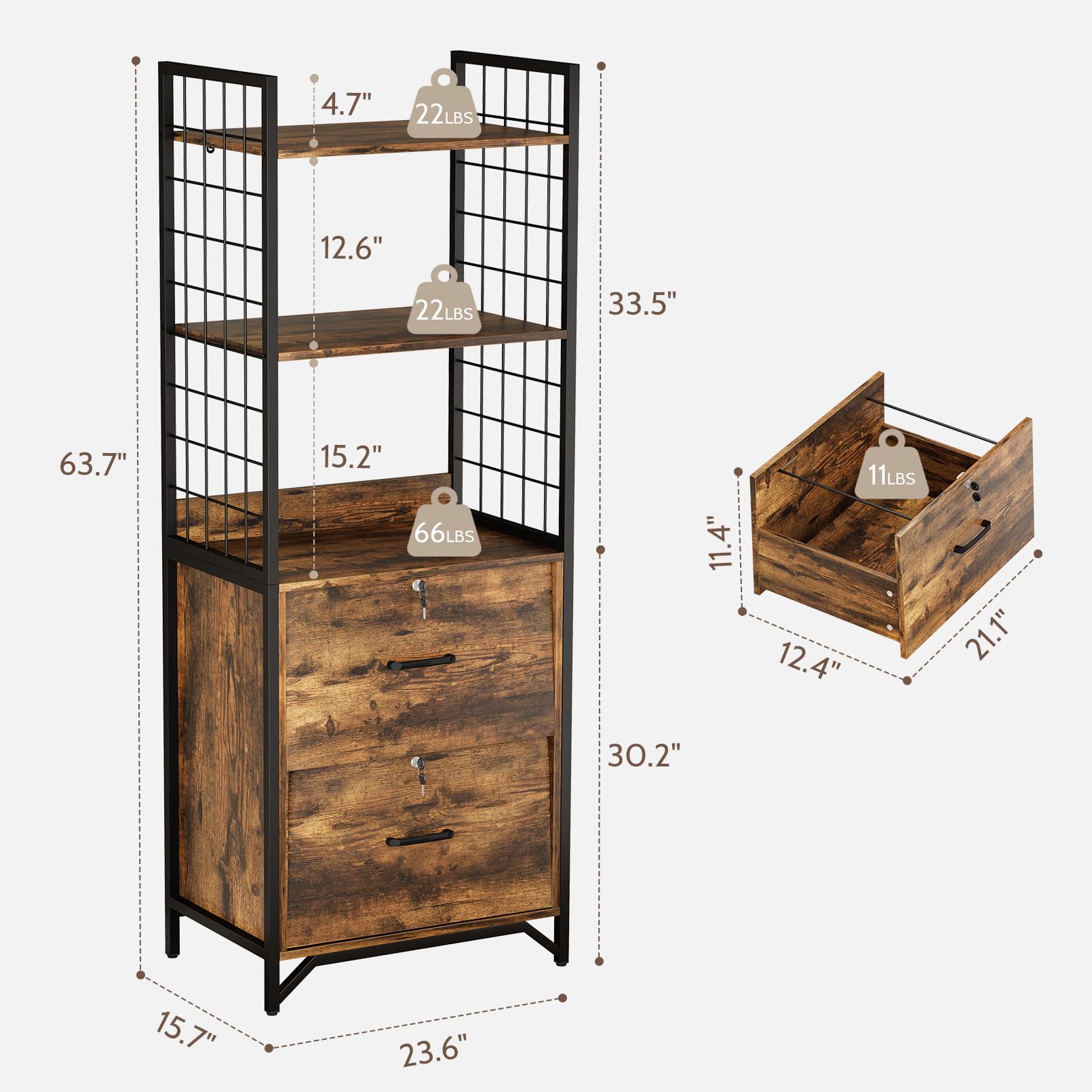File Cabinet with Locking Drawers, Printer Stand & Open Shelves