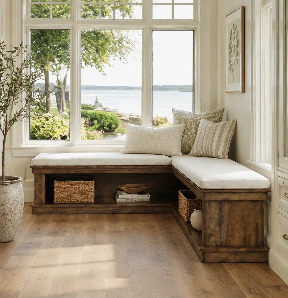 Tribesigns 55" L-Shaped Corner Storage Bench with Cushion